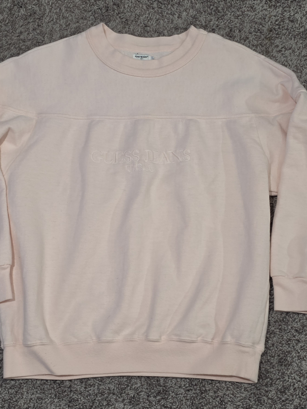 Vintage Guess Embroidered Logo Crewneck in Light Pink